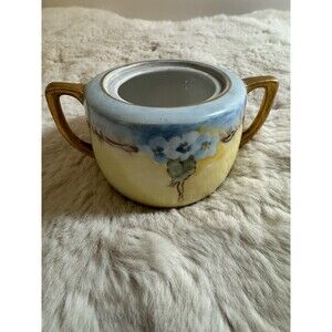 Nippon Sugar Bowl Japan Vintage Antique Yellow Blue Floral No Lid Hand Painted